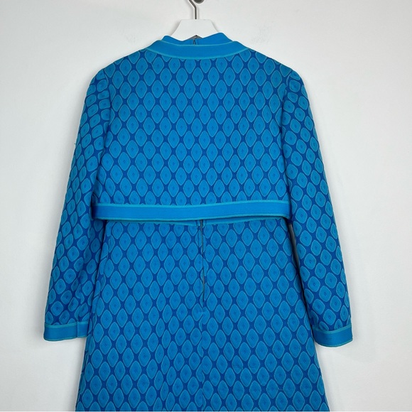Vintage Blue Geometric Print Dress and Jacket Belfry By Gerald Pierce - Picture 3 of 16